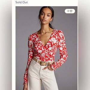 NWT MAEVE by Anthropology Floral Red V-Neck Women's Top